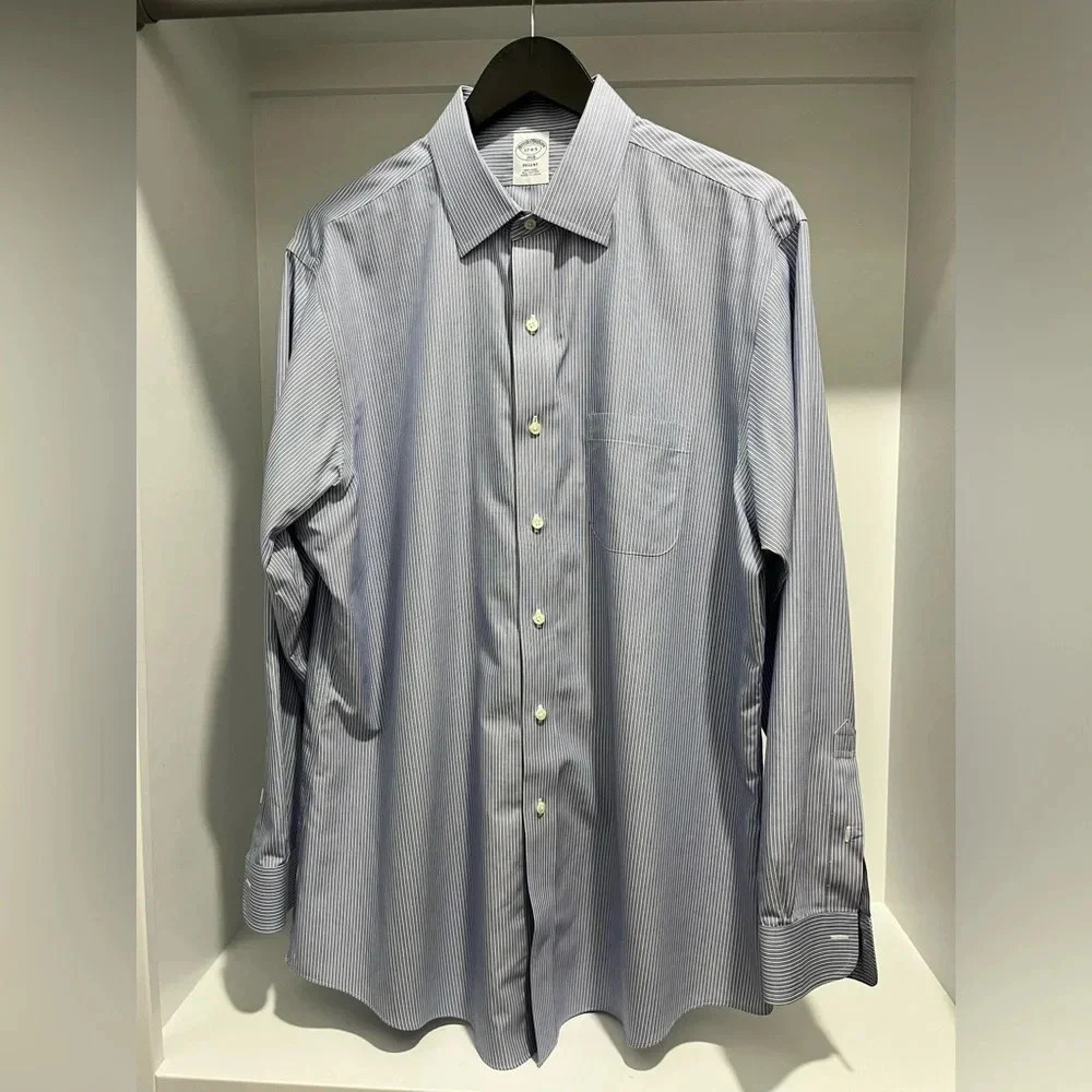 Brooks Brothers Regent non iron 100% cotton 17-4/5 blue striped button down mens